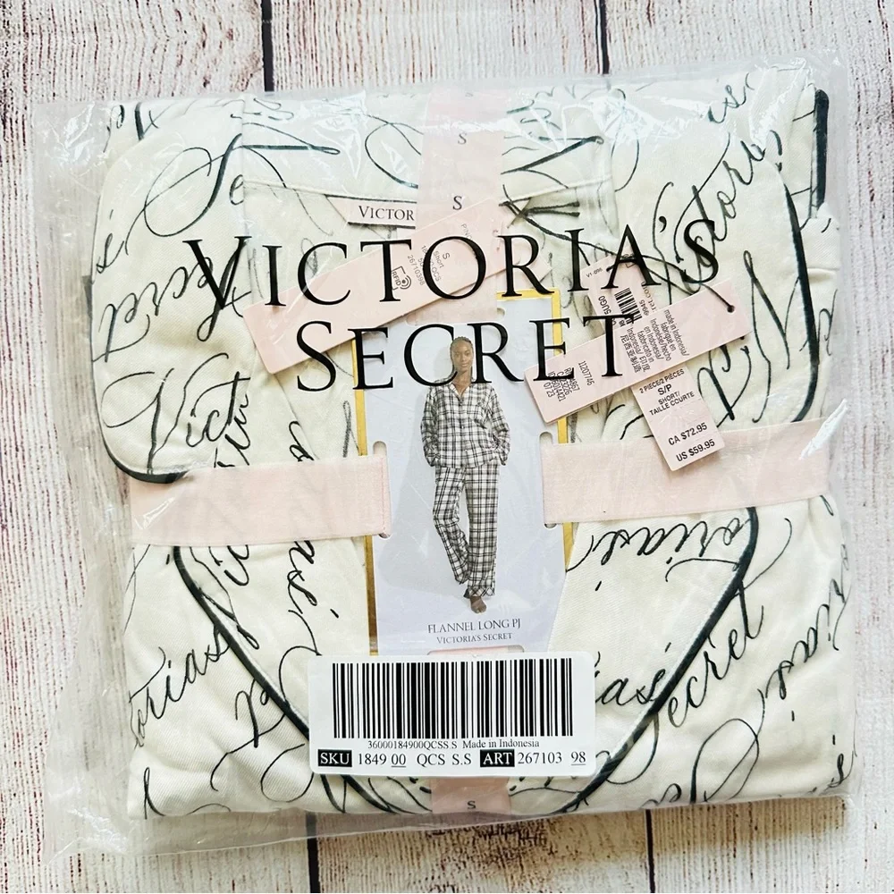 SOLD - Victoria Secret Flannel Long PJ Set Size S Short NEW - Picture 3 of 5